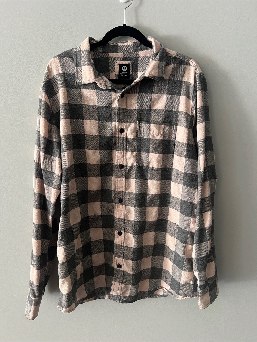 Ladies Plaid Button-Up Shirt in Pink and Gray